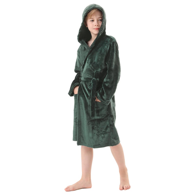 V.&GRIN Boys Fleece Robe, Hooded Plush Soft Fuzzy Bathrobe for Kids 3-14 Yearsï¼ˆOlive Green 9-10ï¼‰ - Image 1